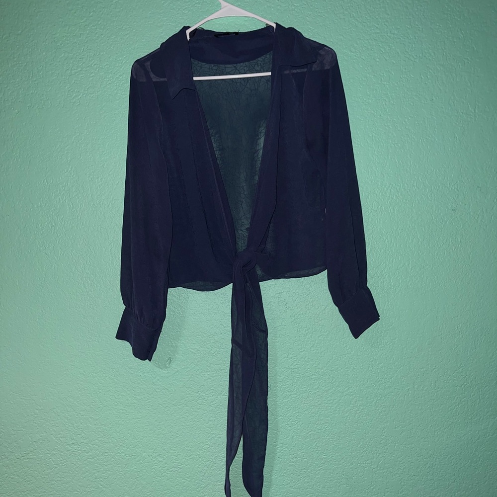 Papermoon Sheer Swim Cover-up Blouse in Deep Navy